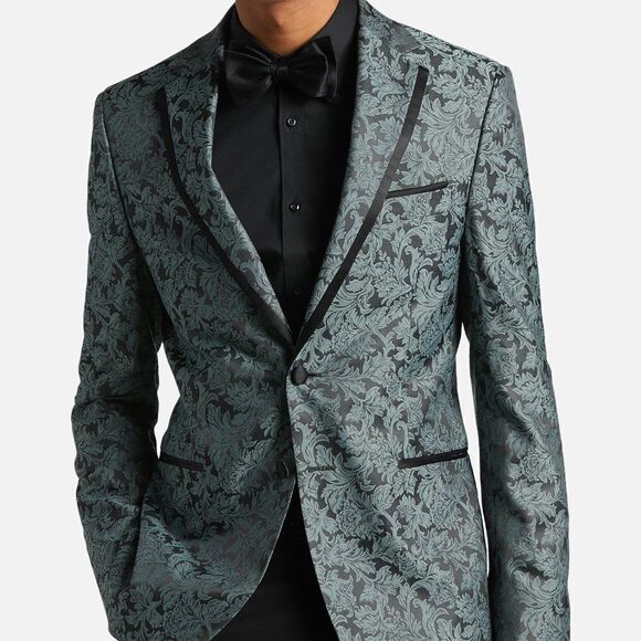 Egara Men's Slim Fit Dinner‎ Party Jacket Formal Green Floral Size36 - Picture 1 of 3
